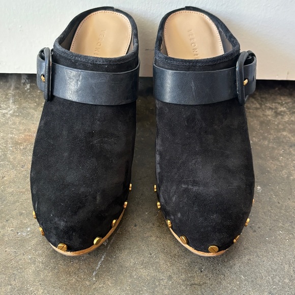 NWOB Veronica Beard Dacey Buckle Genuine Suede Slip On Clogs - Picture 2 of 10